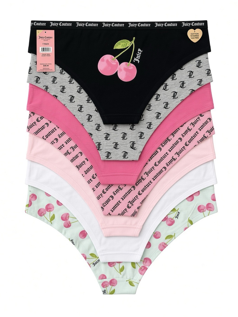 NWT Juicy Couture 7-Pack Bikini Panties Cotton Spandex Size LG